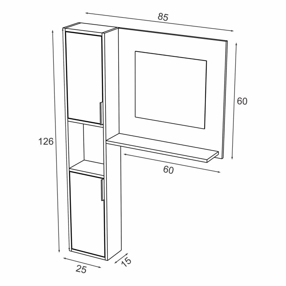 Gabinete para Banheiro com Armário Suspenso e Espelheira Kira Estilare Preto/Amadeirado