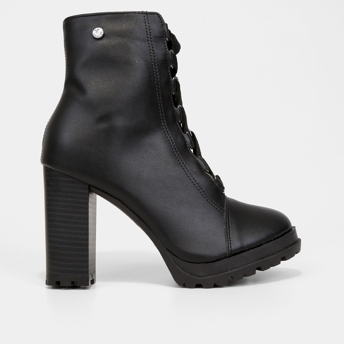 Miniatura Bota Coturno Cano Médio Via Uno Salto Grosso Tratorada Feminina Preto - 37