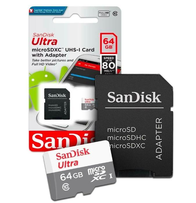 Miniatura Cartão Memória 64Gb Micro Sd Sandisk, Qualidade Insuperável.