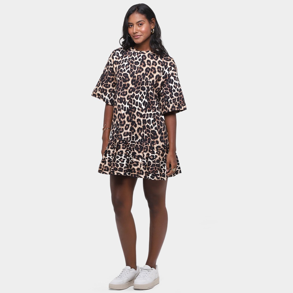 Miniatura Vestido Moletom Farm Onça Pintada Feminino Preto+Bege - G