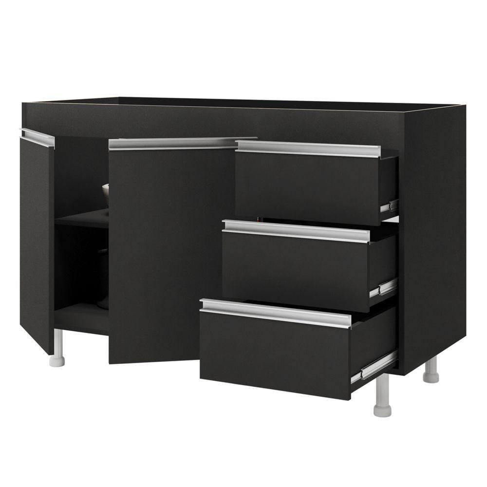 Cozinha Planejada Lux 3 Peças 100%mdf Balcão Gabinete Sem Tampo 119cm 3 Gavetas Preto - Desk Design