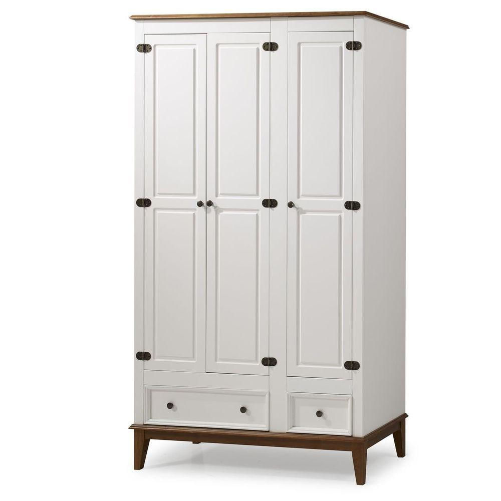 Miniatura Guarda-roupa Rústico 3 Portas E 2 Gavetas - Madeira Maciça E Mdf - Branco