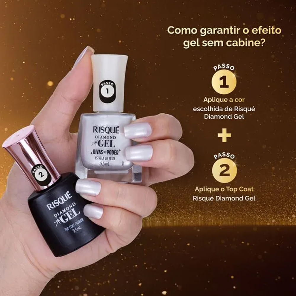 Esmalte Risqué Diamond Gel Divas No Poder Metálico Cor Estrela da Festa 9,5ml