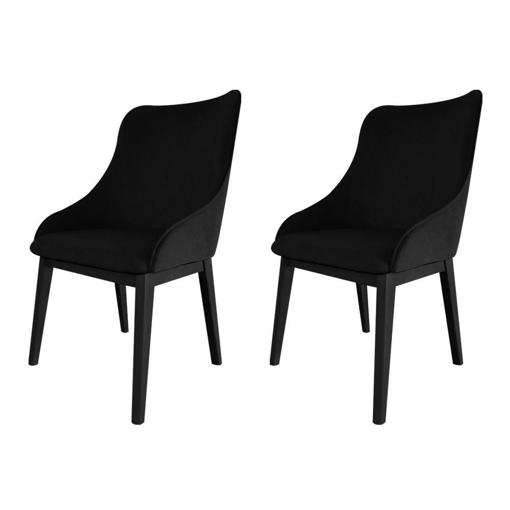 Miniatura Kit 2 Cadeiras De Jantar Elisa Nobre Estofada Liso Tecido Sintético Preto Base Madeira Maciça Preto
