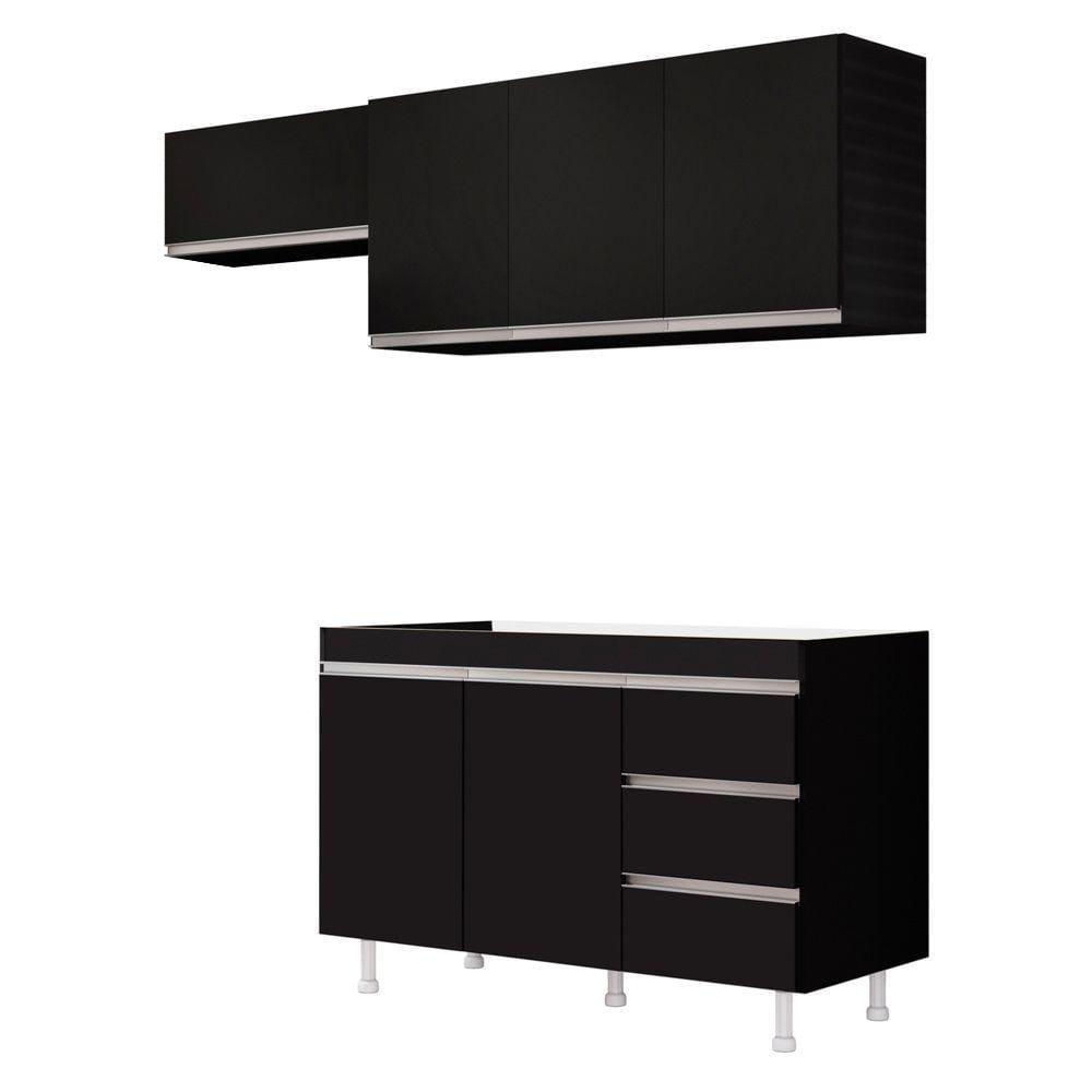 Miniatura Cozinha Planejada Lux 3 Peças 100%mdf Balcão Gabinete Sem Tampo 119cm 3 Gavetas Preto - Desk Design