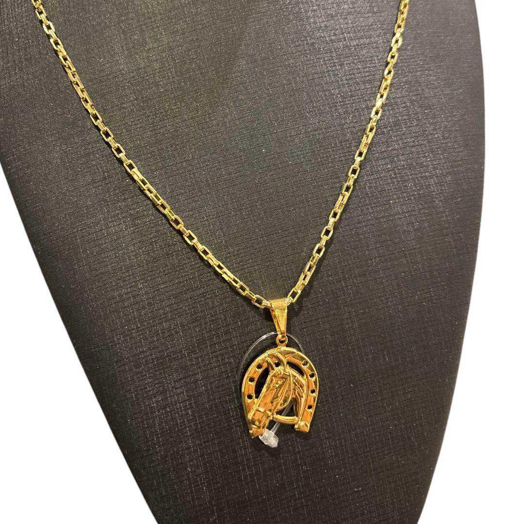 Miniatura Cordão Masculino 4Mm Tijolinho + Cavalo Banhado A Ouro 18K