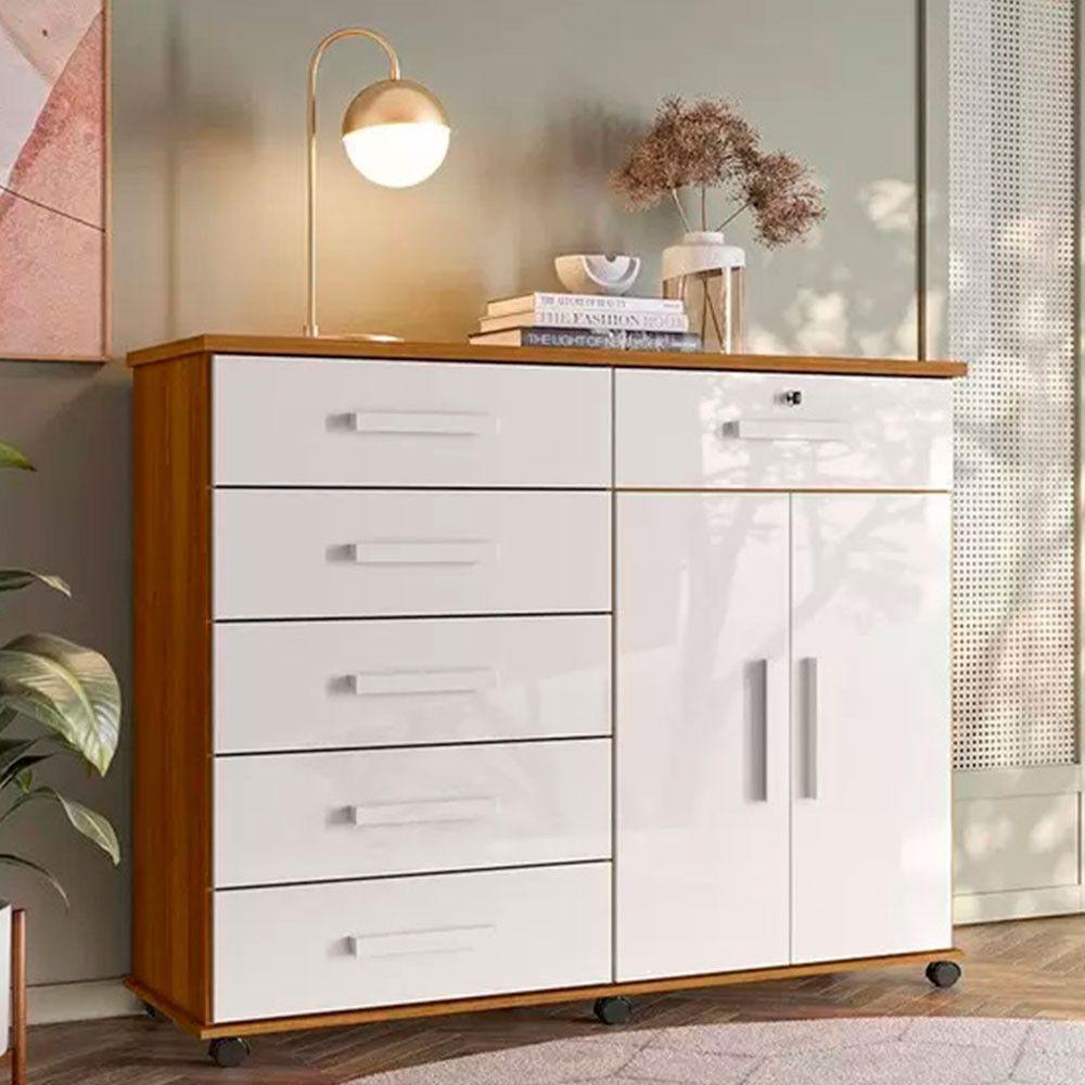 Miniatura Cômoda Platina 6 Gavetas E 2 Portas Lukaliam Freijó/off White