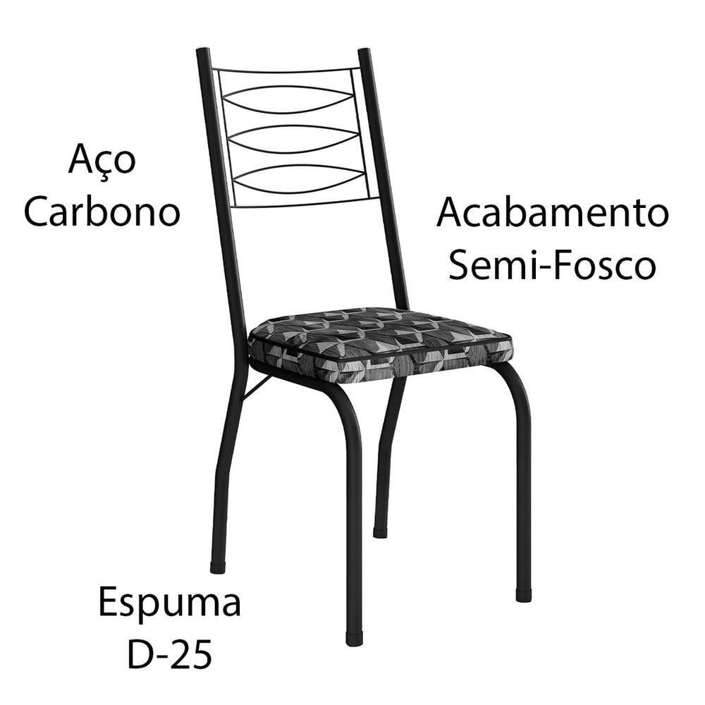 Miniatura Kit 6 Cadeiras Aço Carbono Tubular Metálica Acabamento D-25 Luana Preto-grafiato