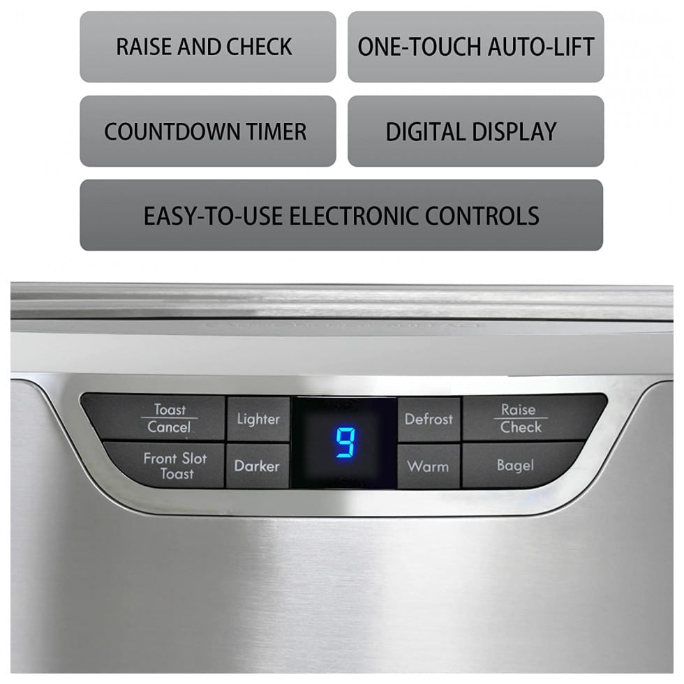 Miniatura Torradeira Elétrica 4 Fatias com 9 Níveis de Tostagem em Aço Inoxidável e Painel Digital, 110V 1500W, Kenmore, Prata