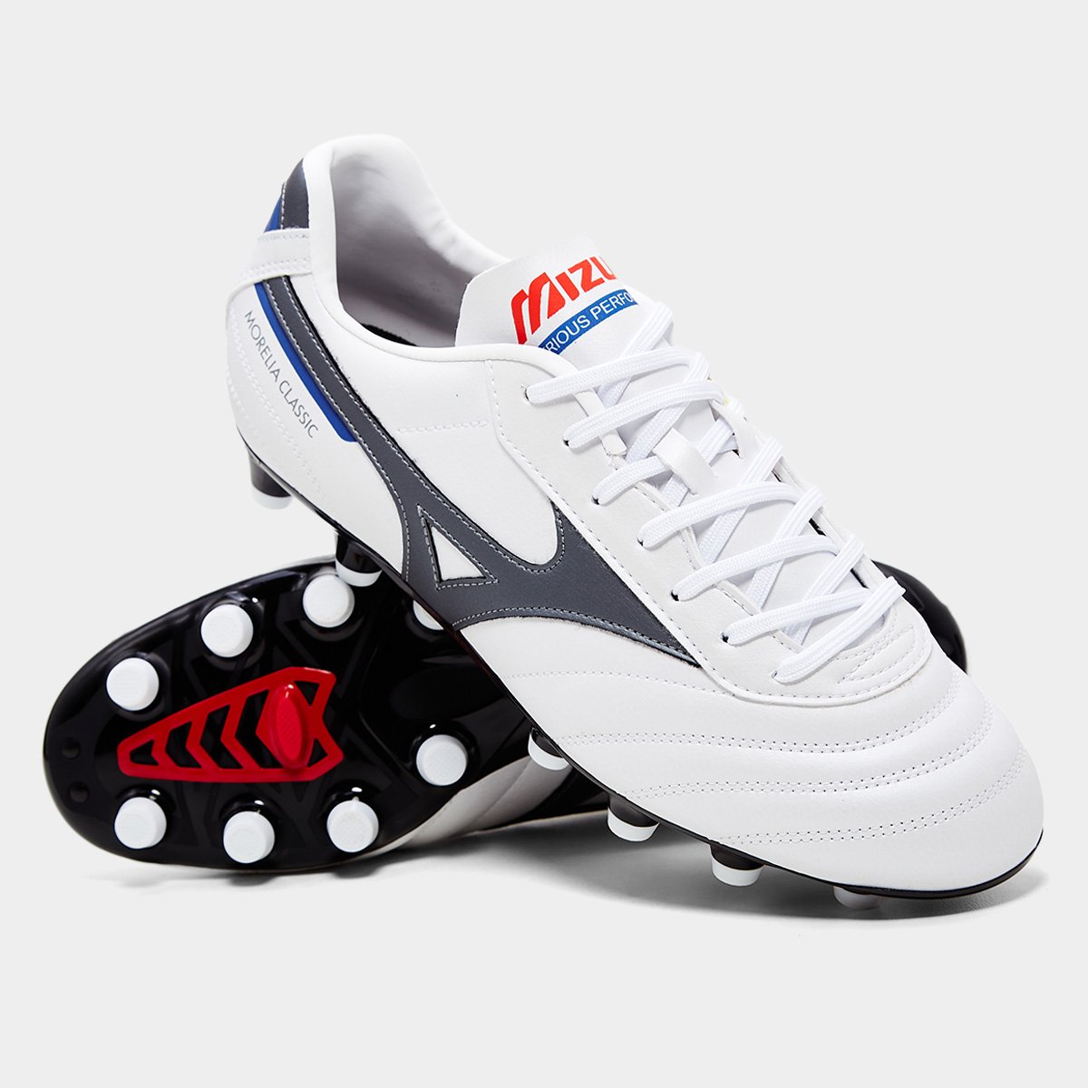 Miniatura Chuteira Campo Mizuno Morelia Classic Unissex Branco+Chumbo - 38