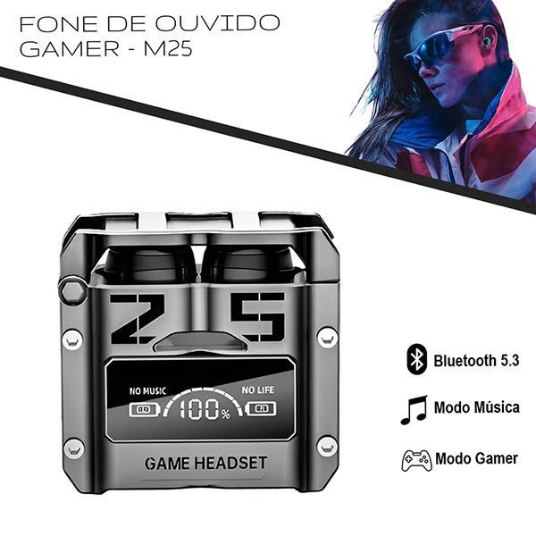 Miniatura M25 Fone De Ouvido Sem Fio Gamer Bluetooth V5.3 Led - Prata