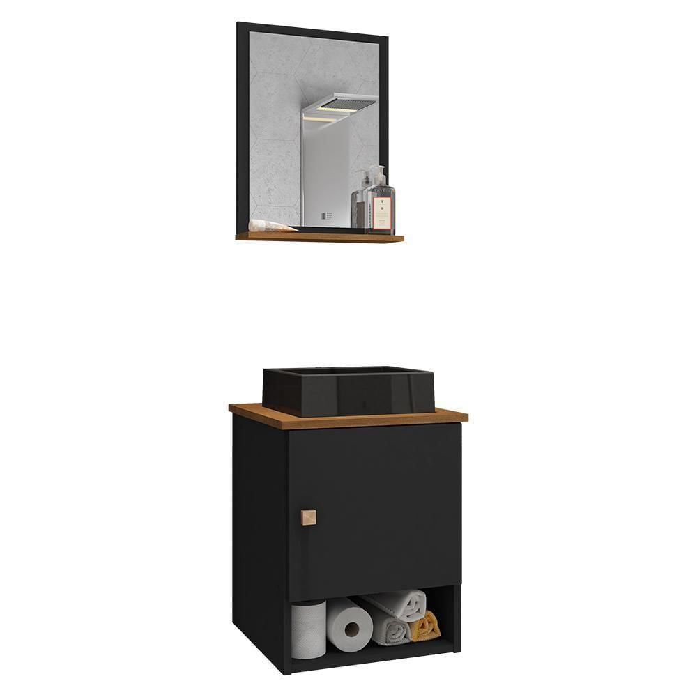Miniatura Gabinete Arm Banheiro Lima 1 Porta Com Cuba Tulipa Preta Preto Fosco/nature Preto Fosco/nature