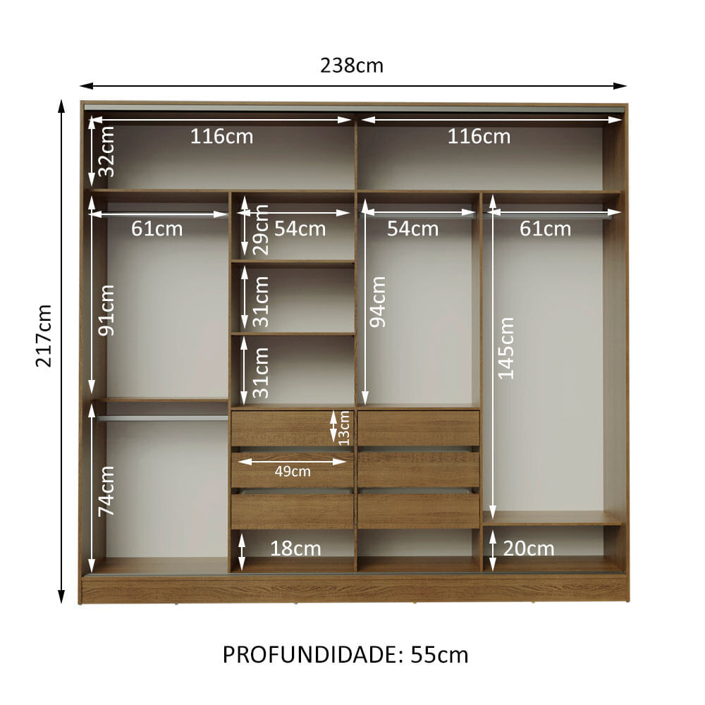 Miniatura Guarda-Roupa Casal Madesa Apolo 4 Portas de Correr Rustic Cor:Rustic