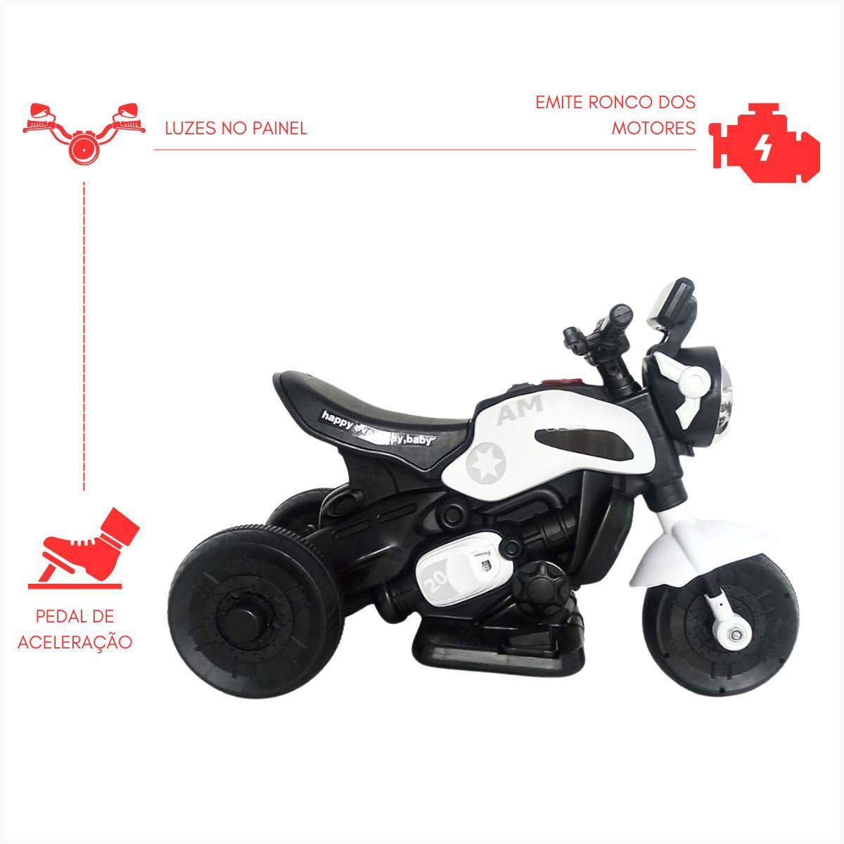 Miniatura Moto Elétrica Infantil Mini Triciclo Branco Recarregável Led