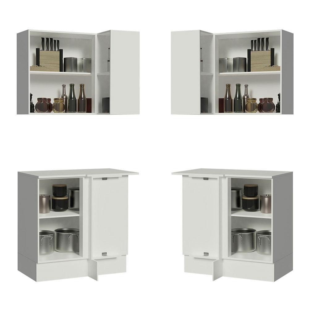 Miniatura Kit Armário de Cozinha de Canto 100% MDF 2 Portas e Nicho Branco Smart Madesa Branco