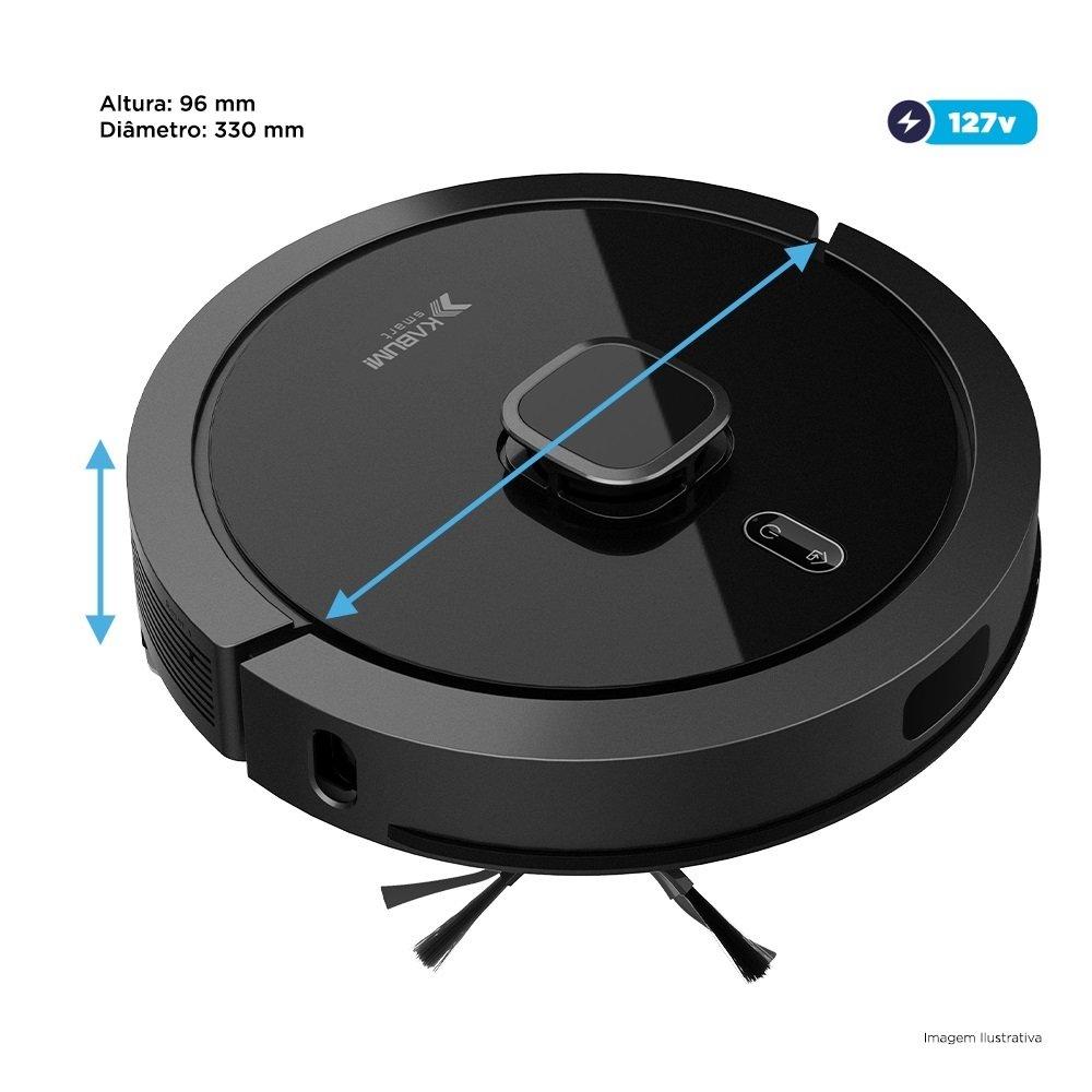 Miniatura Robô Aspirador e Passa Pano KABUM! smart 900 - 5 Modos de Limpeza, Base 2 em 1, Mapeamento 3D - 127v - Preto - KBSF009