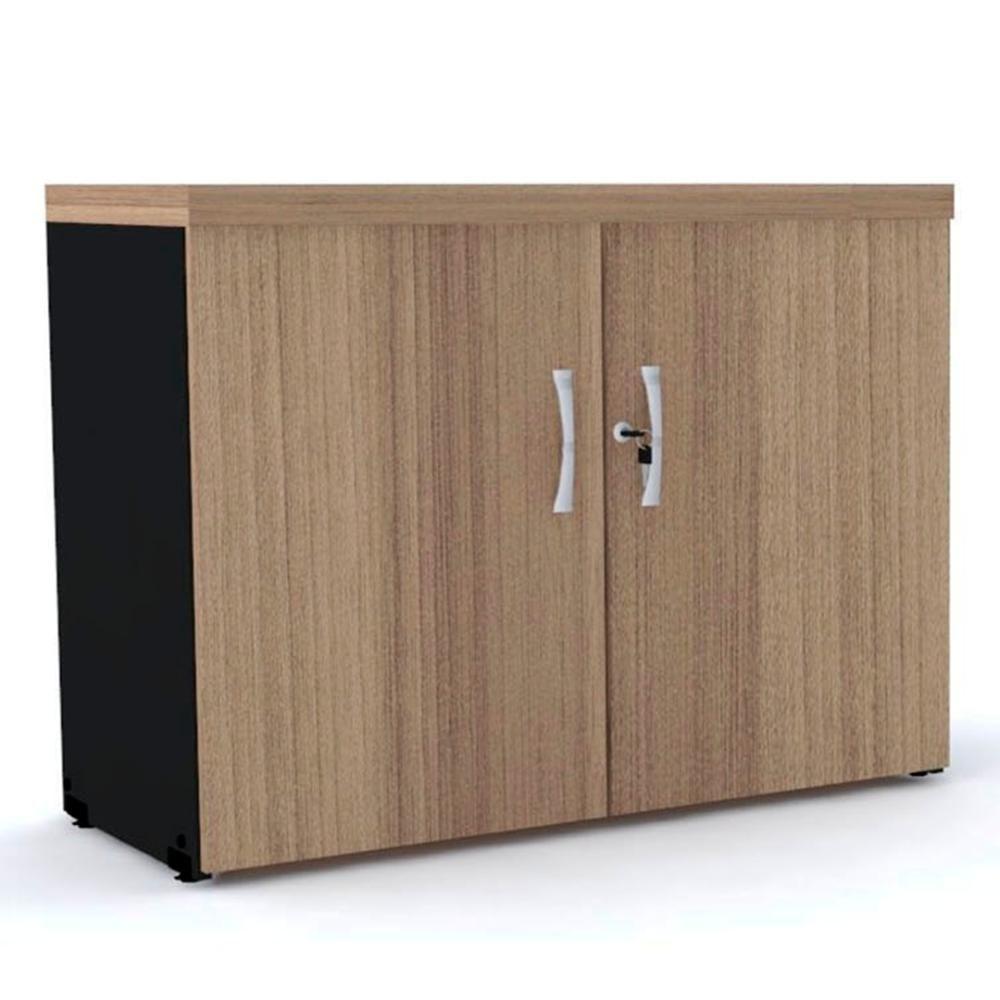 Miniatura Armário Baixo Pe40 Pandin 79,20 Cm (Largura) Em Mdp Noce Naturalle E Preto Com Duas Portas