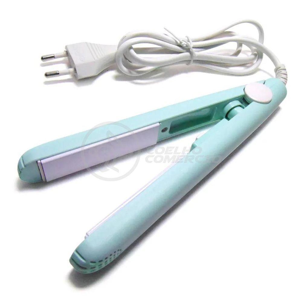 Mini Chapinha Prancha Portátil 17cm Bivolt 110v220v Azul Bivolt