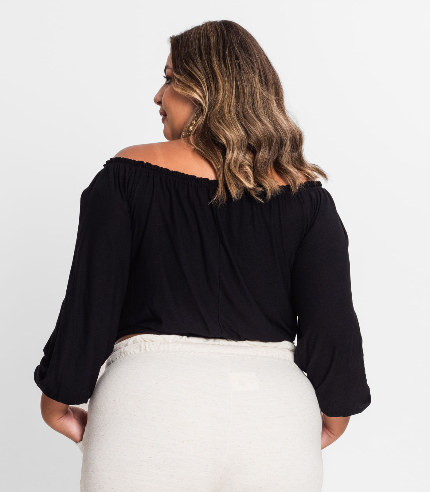 Miniatura Blusa Ciganinha Feminina Plus Size Secret Glam Preto Plus G2