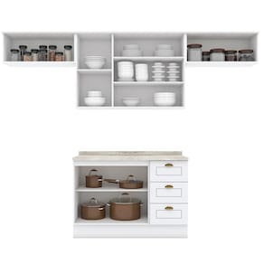 Miniatura Cozinha Completa Henn Americana com 7 Portas, 3 Gavetas e 280 cm de Largura - Branco/Calcare BP