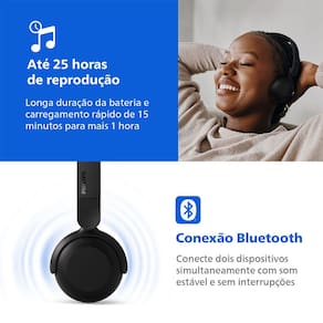 Miniatura Fone de Ouvido Philips TAH2209BK/00 Headphone Bluetooth 25h Bateria Dobrável Preto