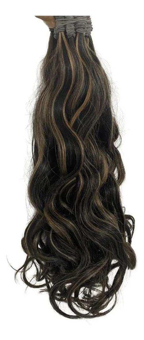 Miniatura 2X Cabelo Humano Morena Iluminada P/Mega-Hair 55Cm/50 Grs