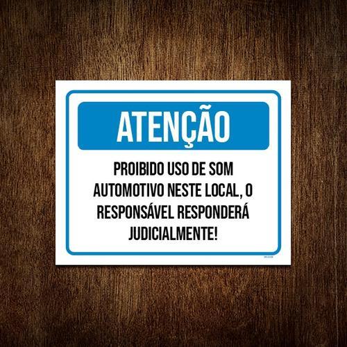 Miniatura Placa Sinalização Atenção Proibido Som Neste Local 18X23