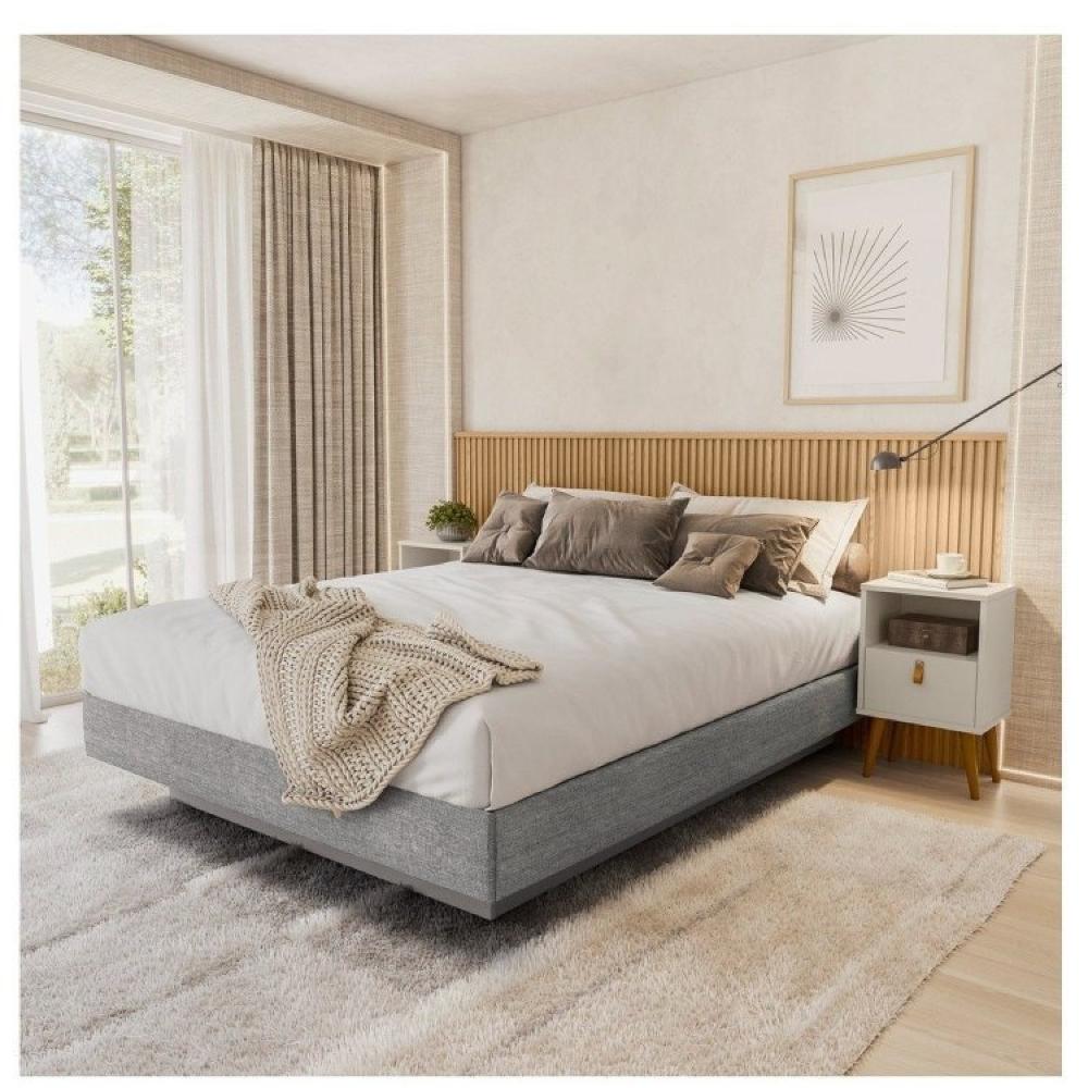 Miniatura Conjunto Cama Queen Bristol, Cabeceira e 2 Mesas de Cabeceira Buzios Carvalho/Cinza