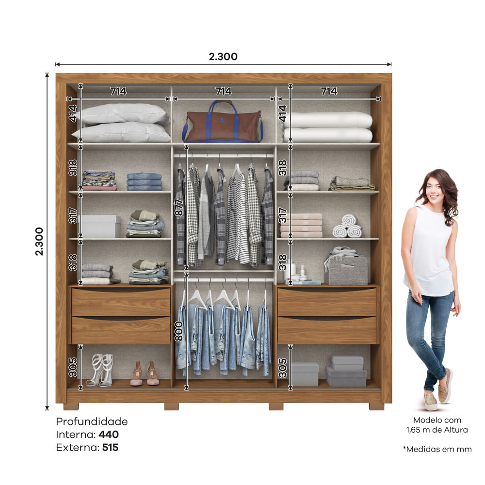 Miniatura Guarda Roupa Casal Vasti 2 Portas Deslizantes com Detalhe Ripado/Soft 4 Gavetas com Usinagem e Pes Inclusos Nature com Off White