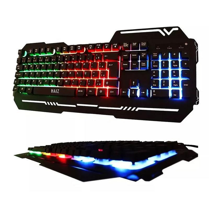 Miniatura Teclado Gamer Iluminado Luz Led Base Metal Semi-Mecânico