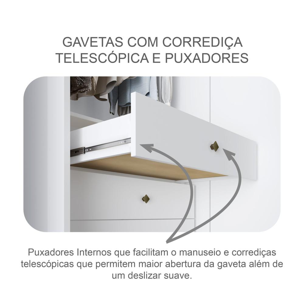 Guarda Roupa Casal MDF Vegas 3Pts 6Gav Guarda Roupa Casal 3 Portas 6 Gavetas Vegas Branco