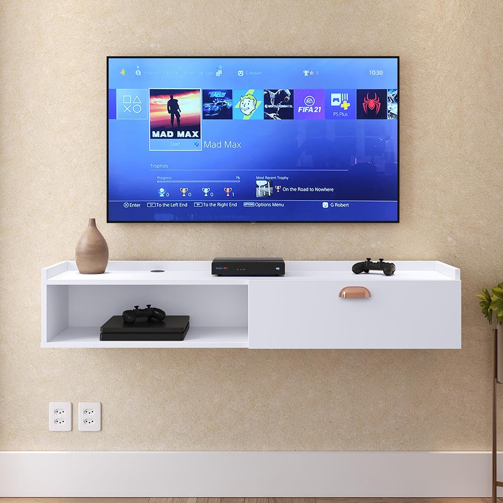 Miniatura Rack Suspenso Home Classic Tv 32 42 50 Polegadas 1 Porta Puxador Concha Decoração Minimalista Quarto Sala Recepção Branco - Lojas RPM