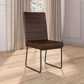 Miniatura Cadeira Fabone Meg em Aço e Revestimento em Courino Preto Fosco/Café