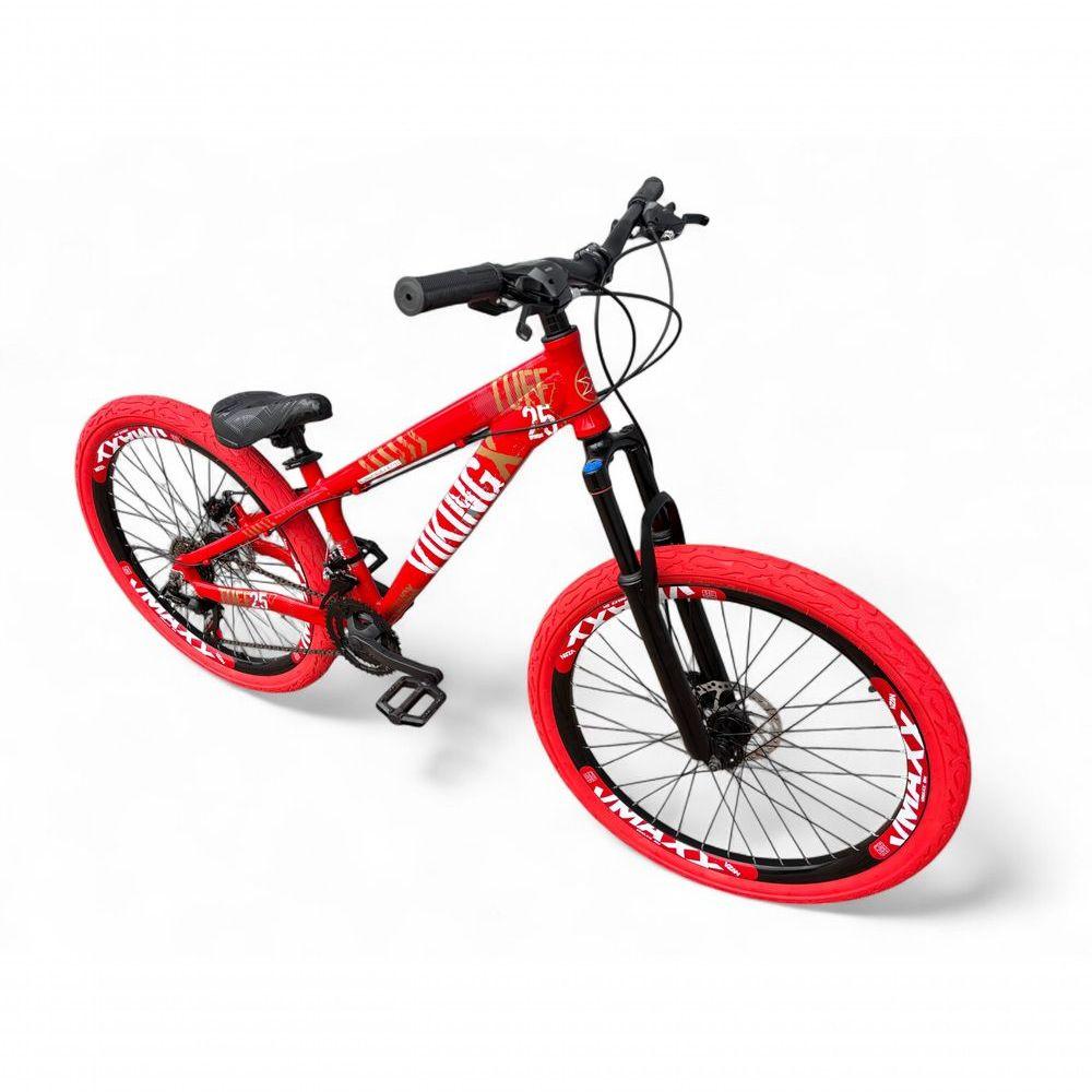 Miniatura Bicicleta Aro 26 Vikingx Tuff Câmbios Shimano Freio Hidráulico 21v Freeride Aro Vmaxx Flame vermelho X25