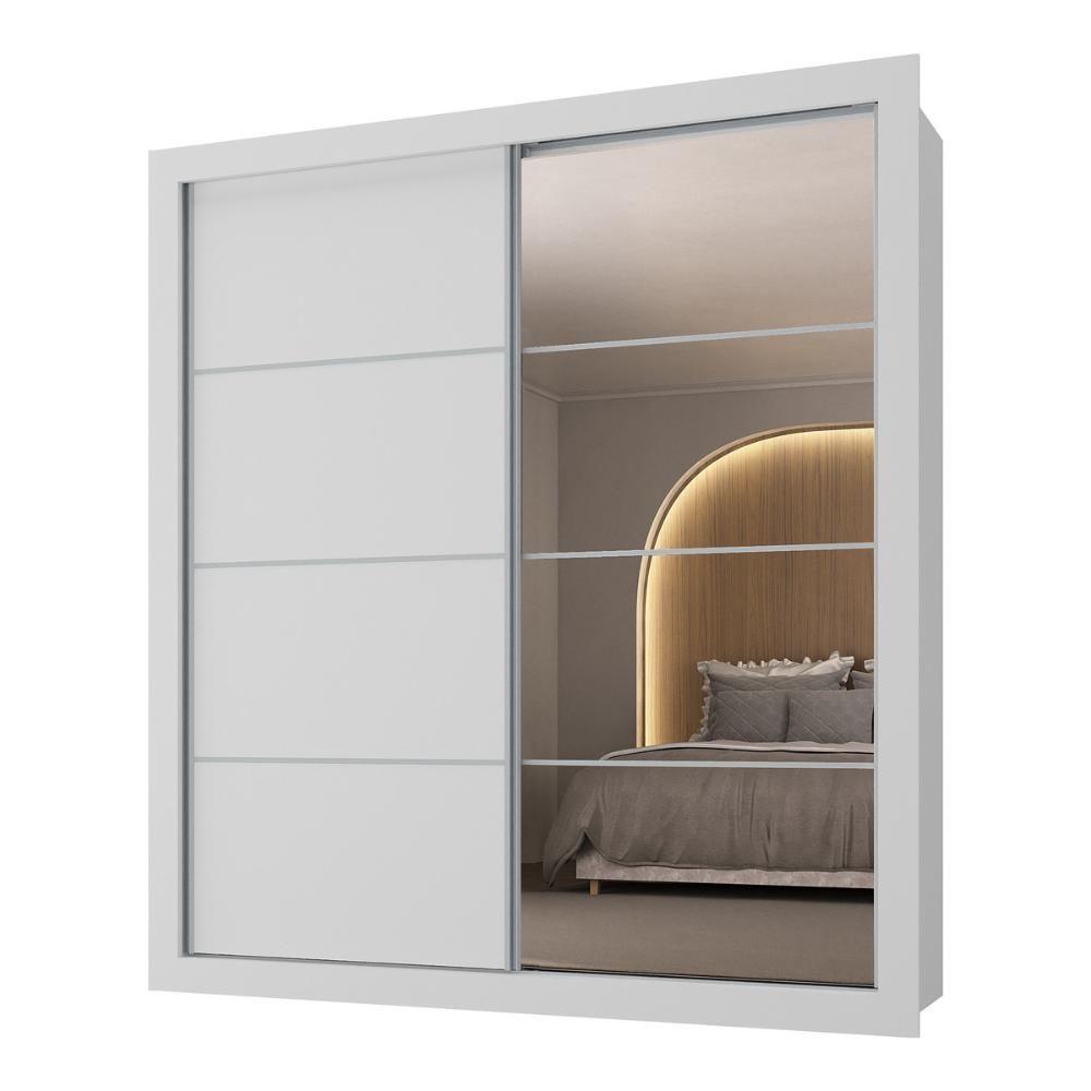 Guarda-roupas Casal Com Espelho 2 Portas De Correr 4 Gavetas Alasca Multimóveis Mp4312 Branco Branco