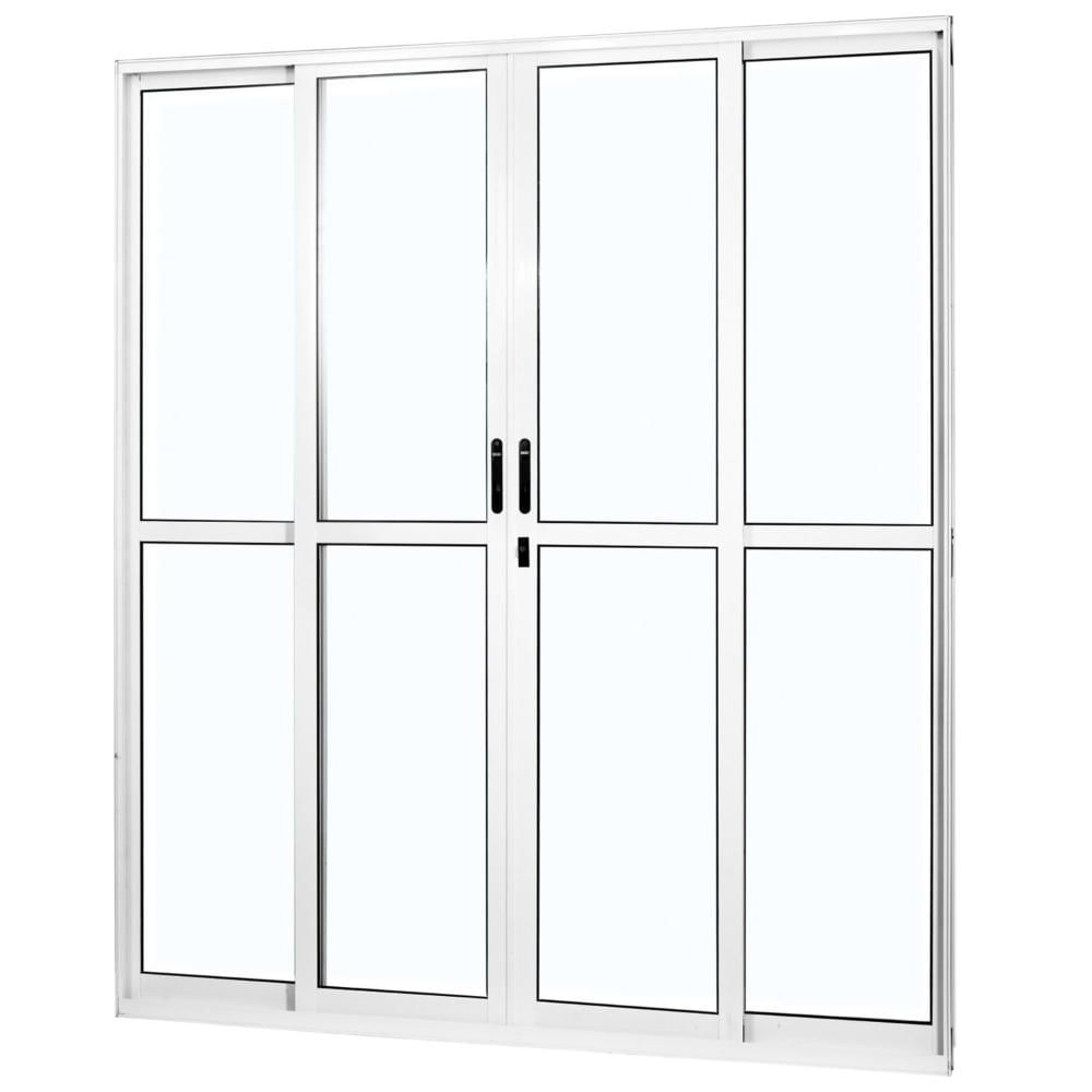 Miniatura Porta de Correr Alumínio 4 Folhas com Vidro Liso Sólida MGM 210cmx160cm Branco