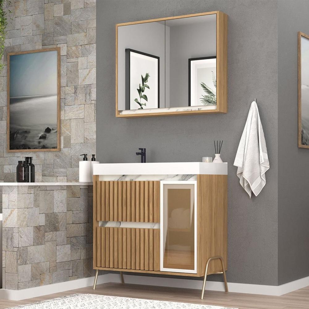 Miniatura Gabinete de Banheiro 80cm com Lavatório e Armário Ref 890 Itapuã/Thassos