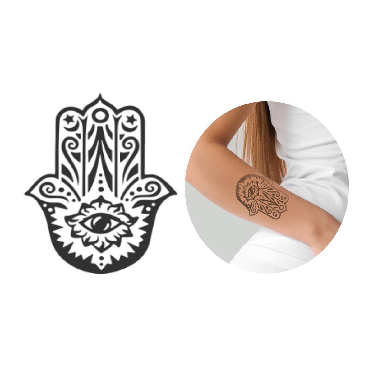 Miniatura Tatuagem Temporária Mão De Fatima Olho Modelo 9X6Cm