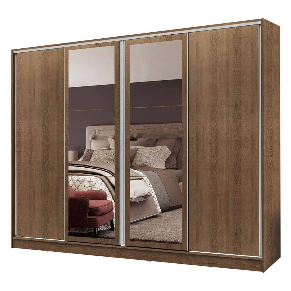 Guarda-Roupa Casal Madesa Cronos 4 Portas de Correr com Espelhos Rustic Cor:Rustic