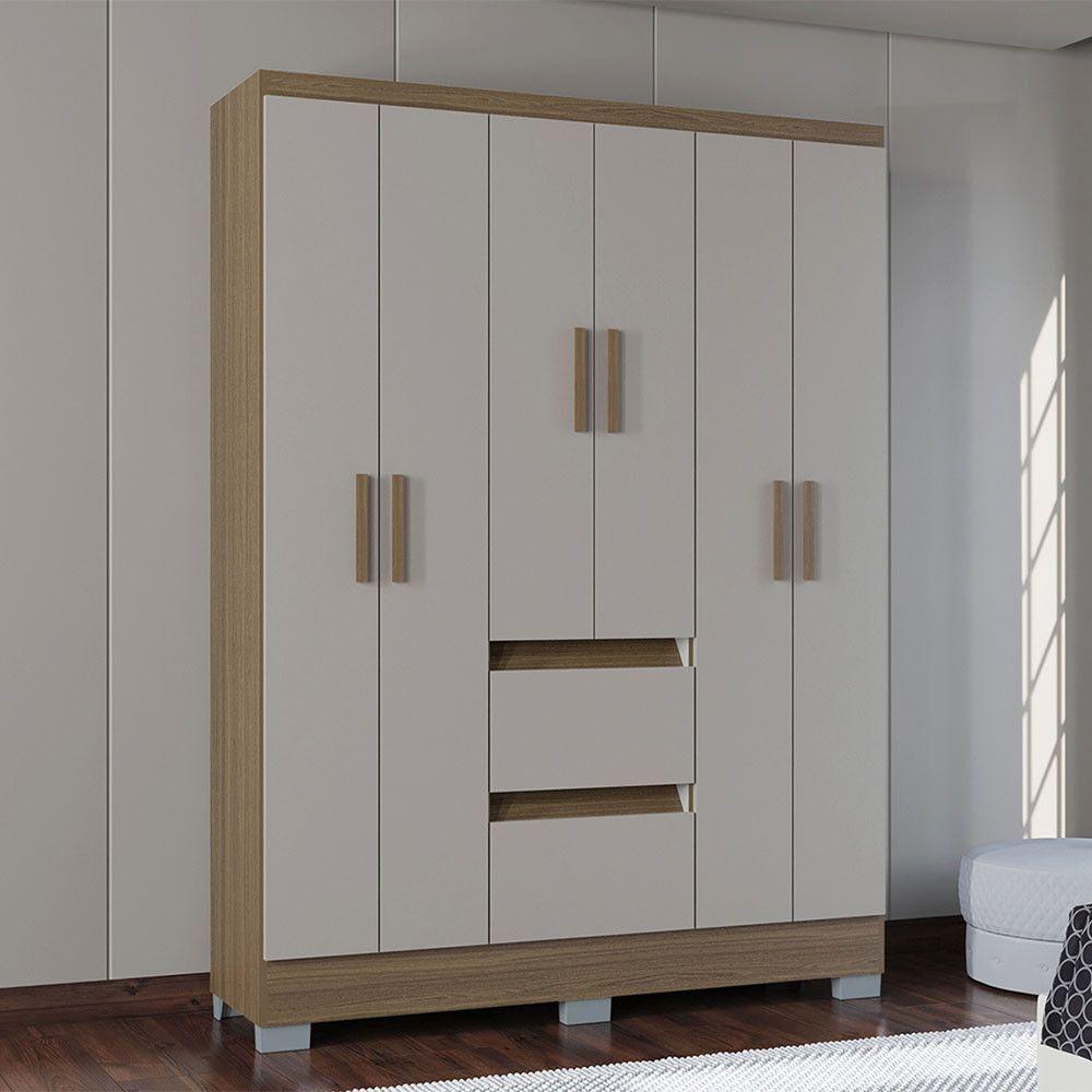 Miniatura Guarda Roupa Napoles 6 Portas 2 Gavetas Poquema Castanho/off White