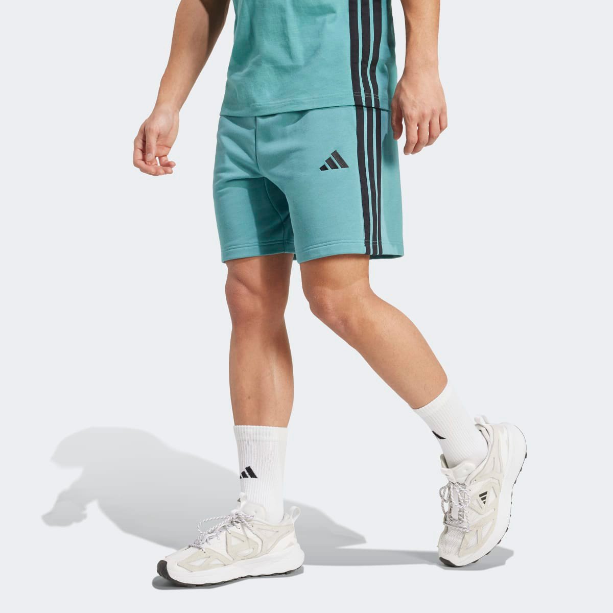 Miniatura Shorts Adidas 3 Stripes French Terry Masculino Azul Turquesa - G
