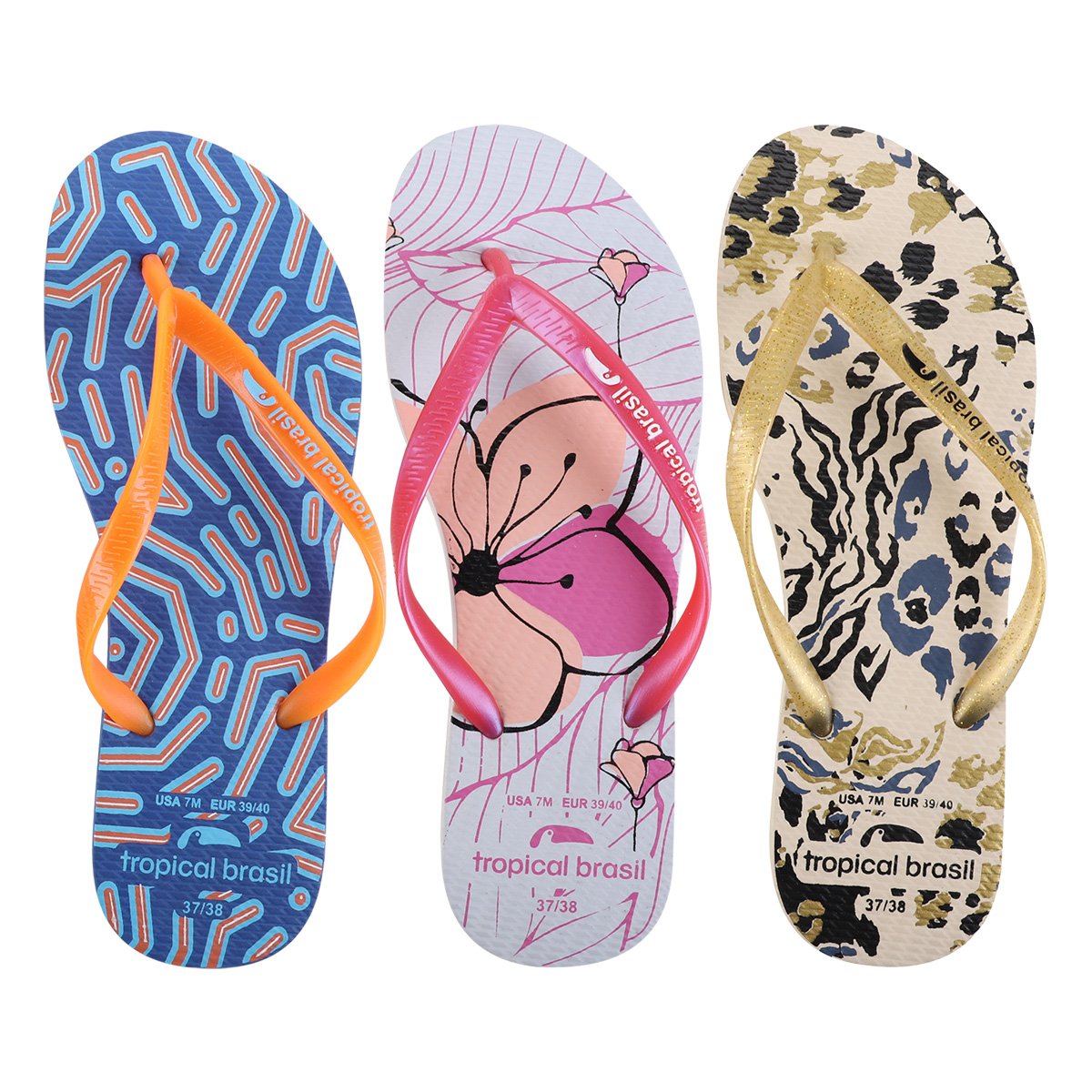 Miniatura Kit Chinelo Tropical Brasil Slim Estampado Feminino Colorido - 33/34