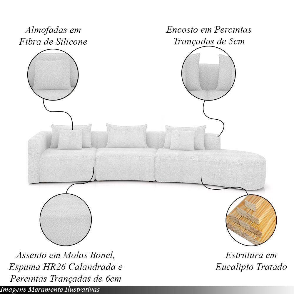 Miniatura Sofá Curvo Decorativo Kimiko 447cm 5 Lugares Sala De Estar Com Chaise Bouclê Branco G52 - Gran Belo
