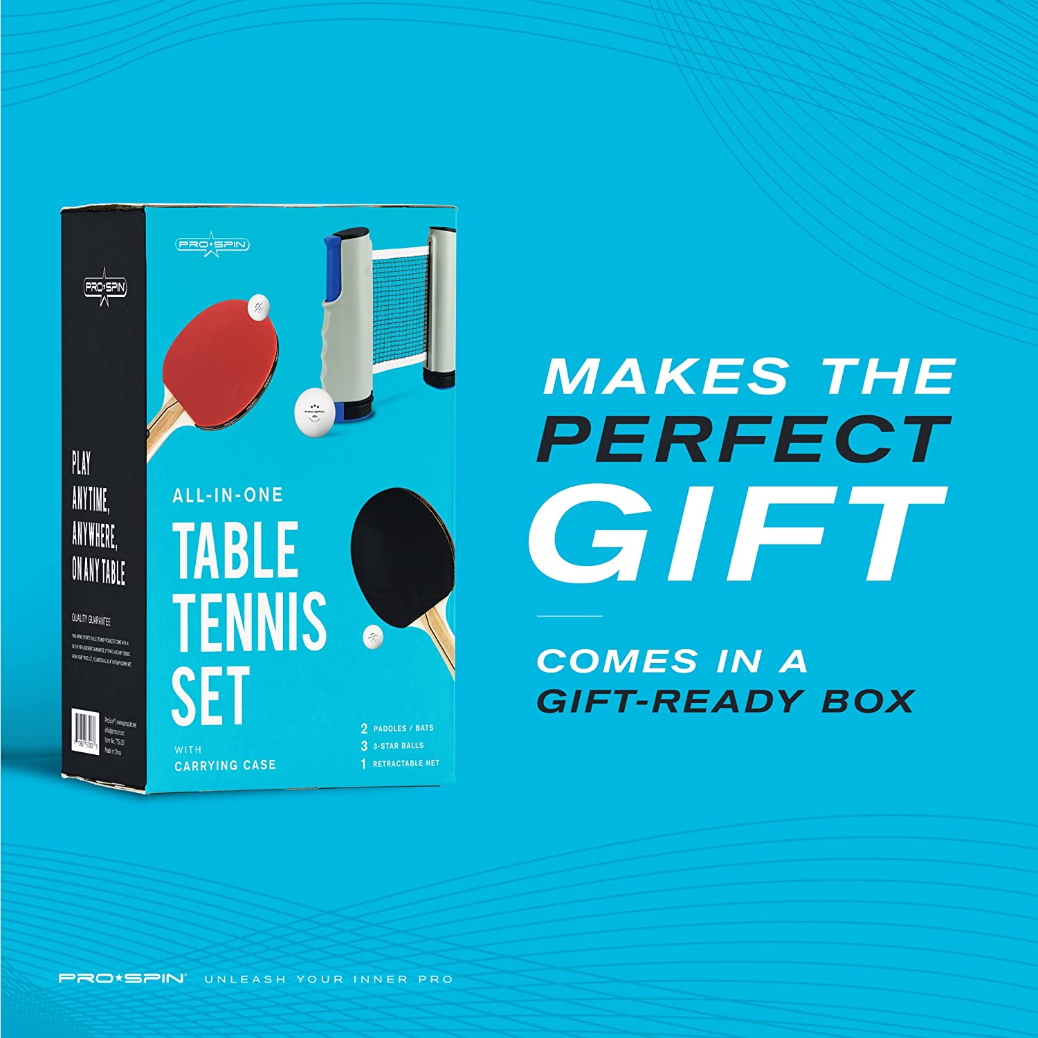 PROSPIN Kit de Ping Pong com Mesa Portátil 2 Raquetes 3 Bolas e Estojo Compacto VermelhoPreto