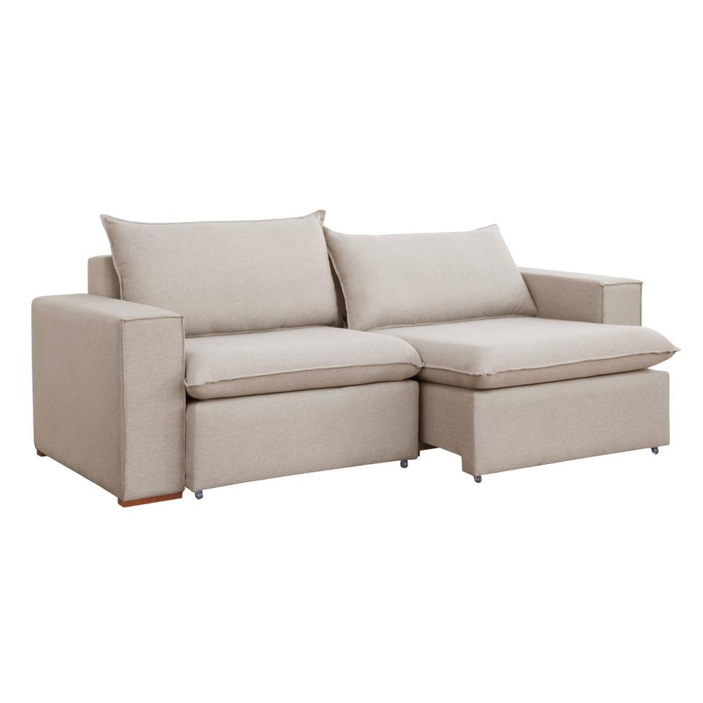 Miniatura Sofá Retrátil 240cm Barcelona Veludo/Bege Claro