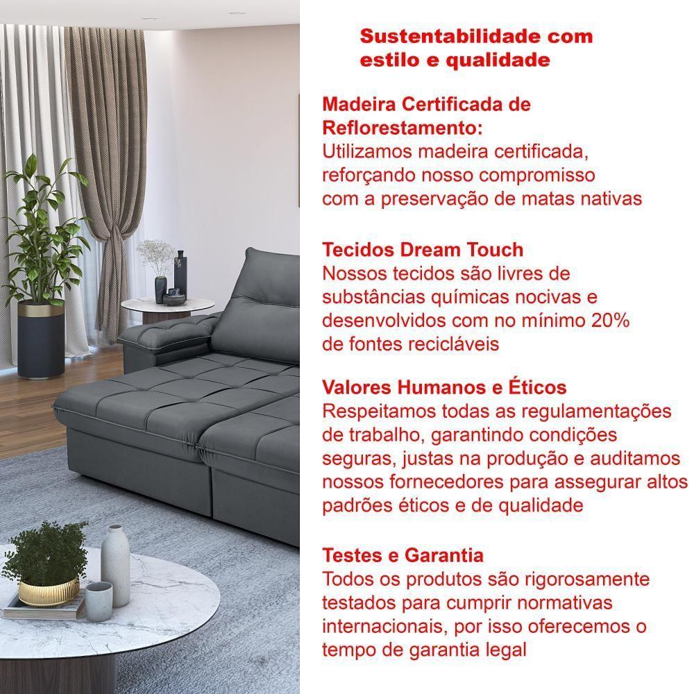 Sofá Dallas Reclinável E Retrátil Dallas 3 Lugares Veludo Aconchegante Império Chumbo 163