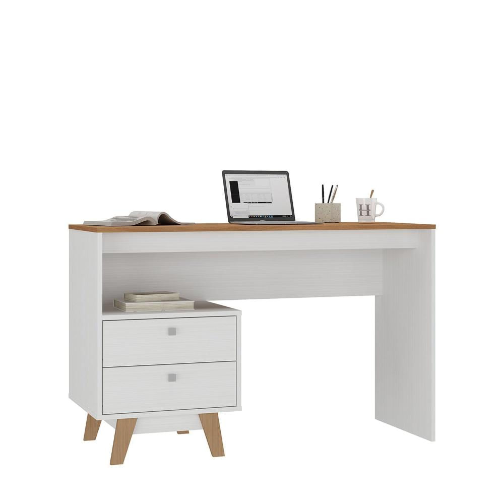 Miniatura Mesa Escrivaninha 2 Gavetas Branco/Nogal