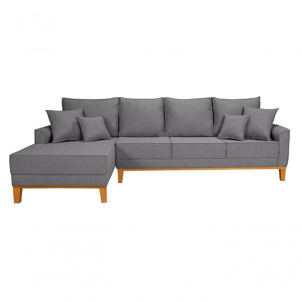 Sofá Living 4 Lugares Beny Com Chaise Lado Esquerdo Linho Império Cinza Claro 185