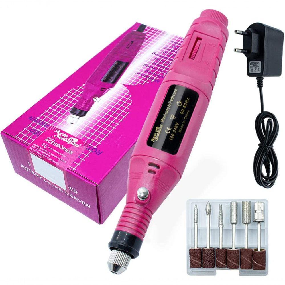 Miniatura Lixadeira Elétrica Unha Profissional Lixa Motor Bivolt Rosa