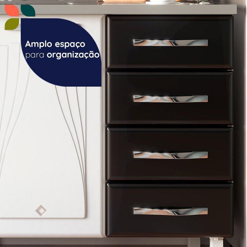 Armário de Cozinha de Aço 2 Peças com Vidro e Balcão para Pia Star New Branco/Preto